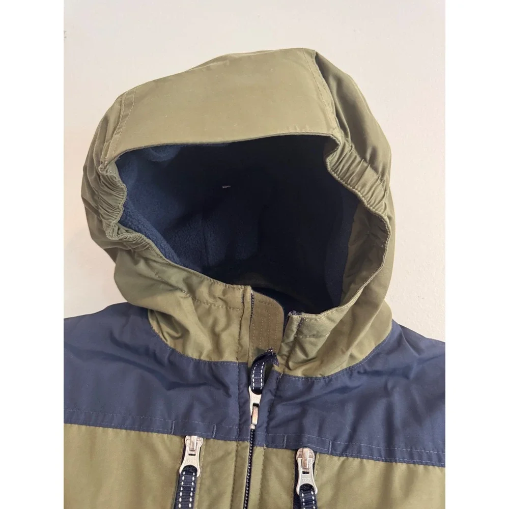 Lands End Squall Hooded Winter Jacket Boys Size 4 Green Blue Fleece Lined
